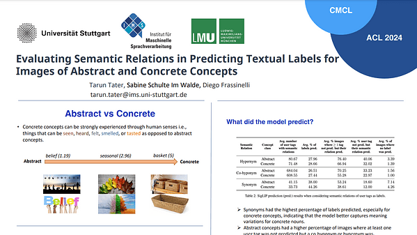 Evaluating Semantic Relations in Predicting Textual Labels for Images of Abstract and Concrete Concepts