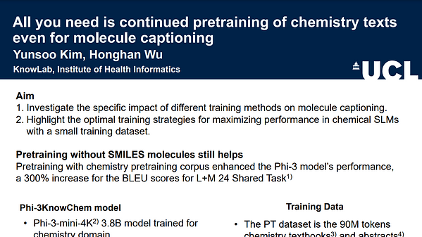 Knowlab's Submission to L+M Shared Task: All you need is continued pretraining of \chemistry texts even for molecule captioning