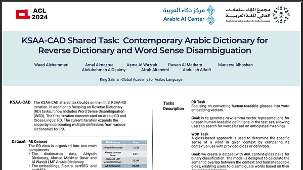 KSAA-CAD Shared Task: Contemporary Arabic Dictionary for Reverse Dictionary and Word Sense Disambiguation