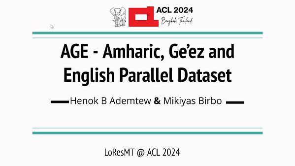 AGE: Amharic, Ge’ez and English Parallel Dataset