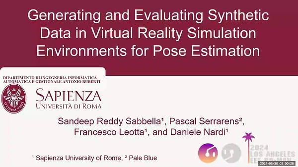 Generating and Evaluating Synthetic Data in Virtual Reality Simulation Environments for Pose Estimation