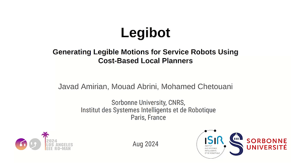 Legibot: Generating Legible Motions for Service Robots Using Cost-Based Local Planners