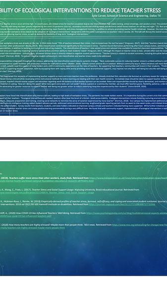 Feasibility of Ecological Interventions to Reduce Teacher Stress