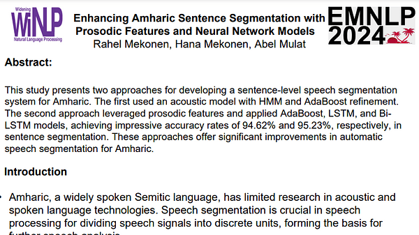 Enhancing Amharic Sentence Segmentation with Prosodic Features and Neural Network Models