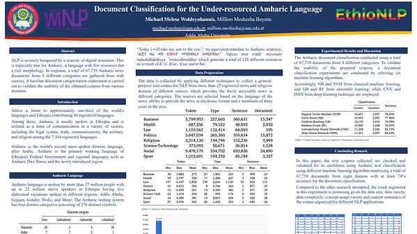 Document Classification for the Under-resourced Amharic Language