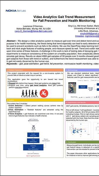 Video Analytics Gait Trend Measurement for Fall Prevention and Health Monitoring