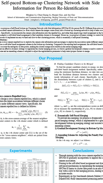 Self-paced Bottom-up Clustering Network with Side Information for Person Re-Identification