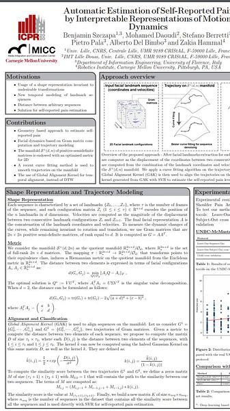 Automatic Estimation of Self-Reported Pain by Interpretable Representations of Motion Dynamics