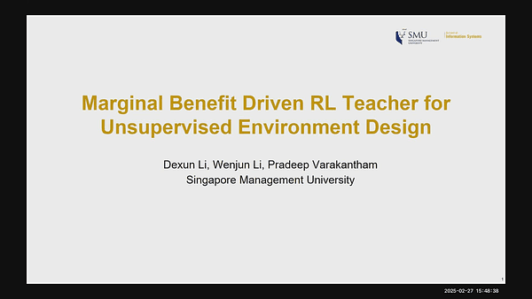 Marginal Benefit Driven RL Teacher for Unsupervised Environment Design