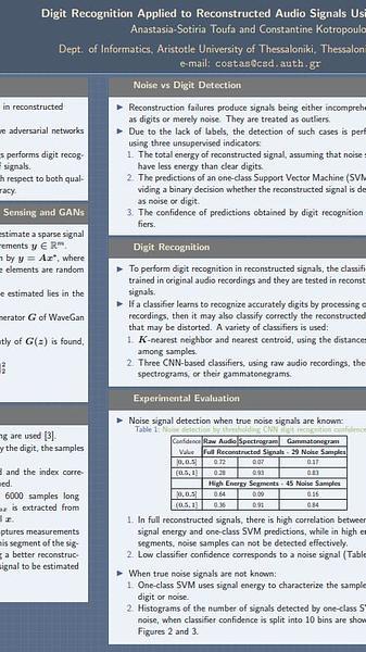 Digit Recognition Applied to Reconstructed Audio Signals Using Deep Learning