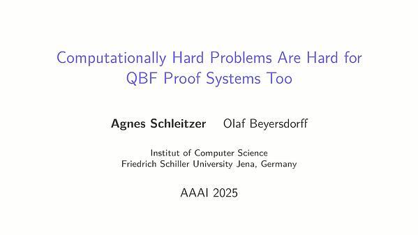 Computationally Hard Problems Are Hard for QBF Proof Systems Too