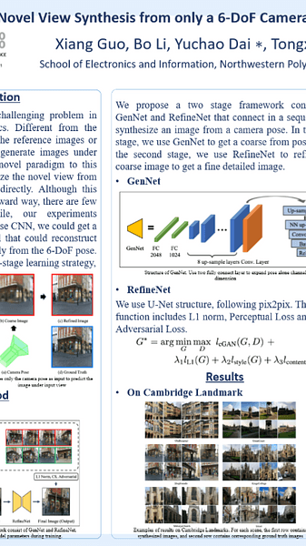 Novel View Synthesis from only a 6-DoF Camera Pose by Two-stage Networks