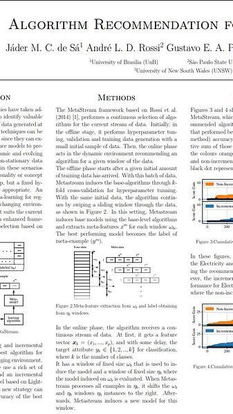 Algorithm Recommendation for Data Streams