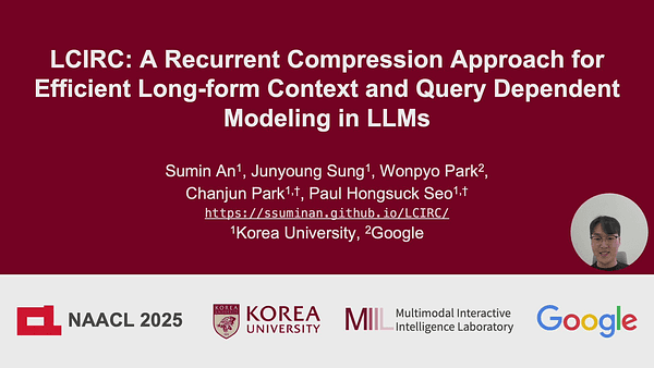 LCIRC: A Recurrent Compression Approach for Efficient Long-form Context and Query Dependent Modeling in LLMs