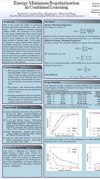 Energy Minimum Regularization in Continual Learning