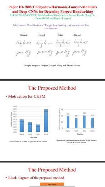 Chebyshev-Harmonic-Fourier-Moments and Deep CNNs for Detecting Forged Handwriting