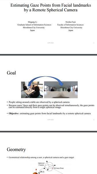 Estimating Gaze Points from Facial Landmarks by a Remote Spherical Camera