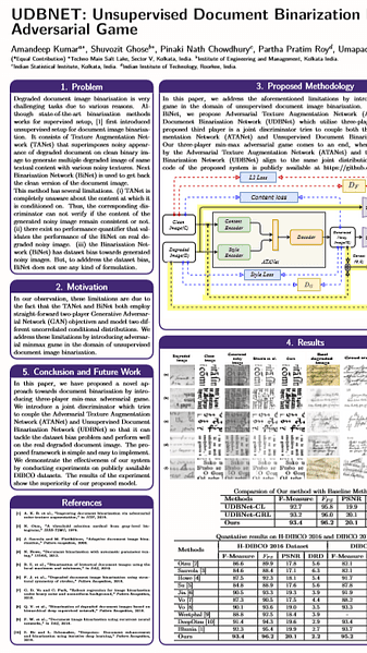 UDBNET: Unsupervised Document Binarization Network via Adversarial Game