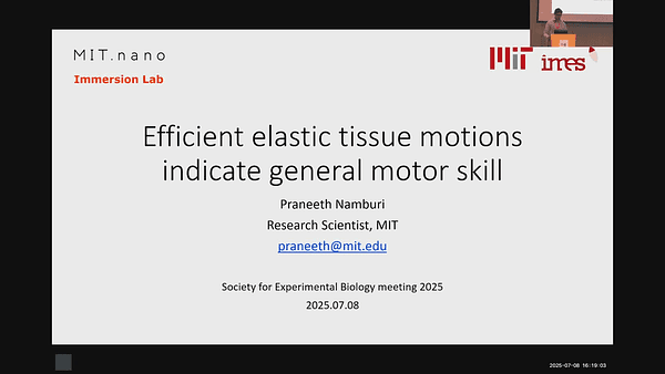 Efficient elastic tissue motions indicate general motor skill