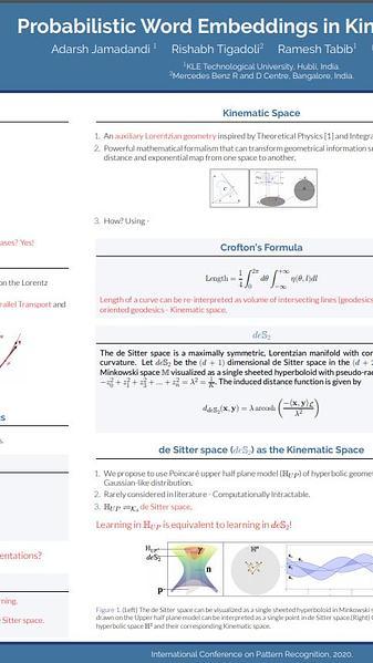 Probabilistic Word Embeddings in Kinematic Space