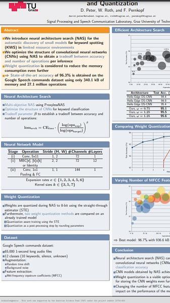 Resource-efficient DNNs for Keyword Spotting using Neural Architecture Search and Quantization