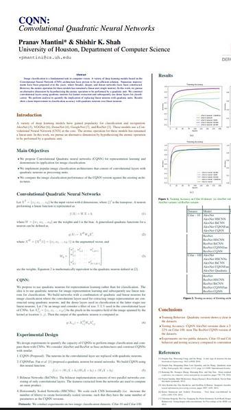 CQNN: Convolutional Quadratic Neural Networks