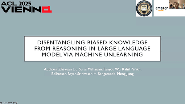 Disentangling Biased Knowledge from Reasoning in Large Language Models via Machine Unlearning