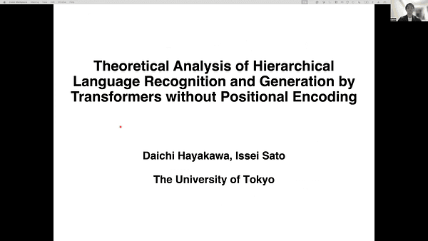 Theoretical Analysis of Hierarchical Language Recognition and Generation by Transformers without Positional Encoding
