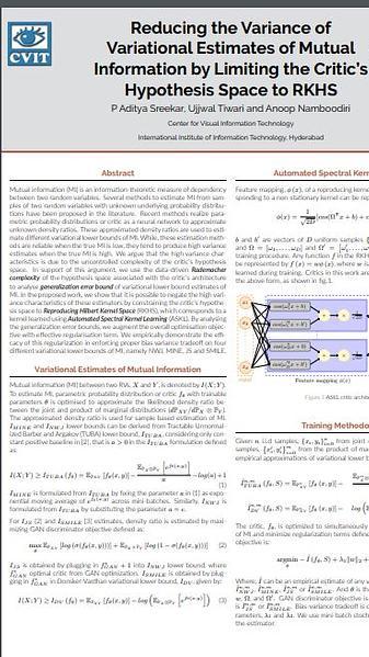 Reducing the Variance of Variational Estimates of Mutual Information by Limiting the Critic's Hypothesis Space to RKHS