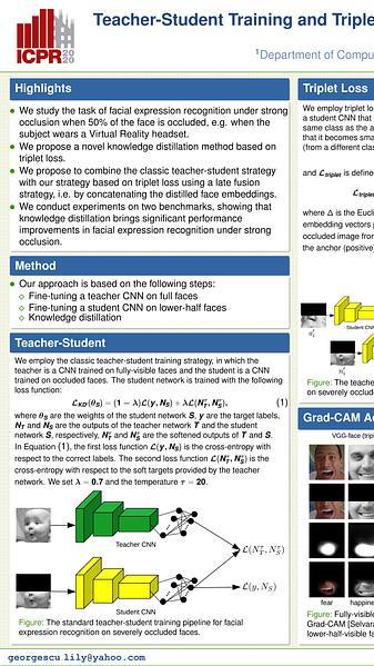 Teacher-Student Training and Triplet Loss for Facial Expression Recognition under Occlusion