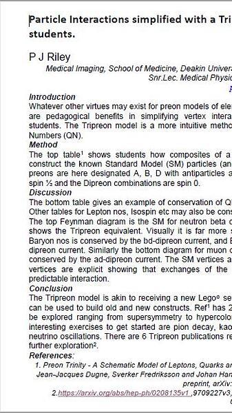 Particle Interactions simplified with a Tripreon model for students.