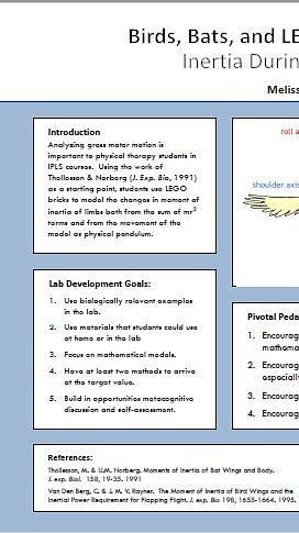Birds, Bats, & Lego Limbs: Modeling the Variable Moment of Inertia During Locomotion in a Lab for IPLS Students
