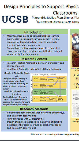 Design Principles to Support Physics and Engineering Learning in Complementary Classrooms and Field Trip Activities