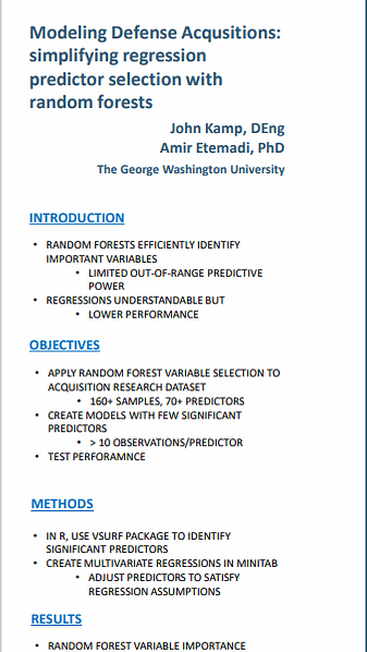 Modeling Defense Acqusitions: simplifying regression predictor selection with random forests