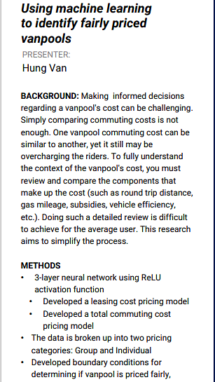 Using machine learning to make informed decisions regarding vanpool commuting cost