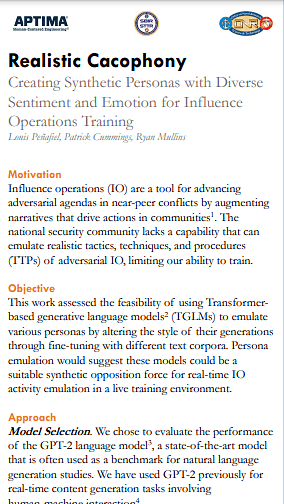 Realistic Cacophony: Creating Synthetic Personas with Diverse Sentiment, Emotion, and Morality for Influence Operations Training