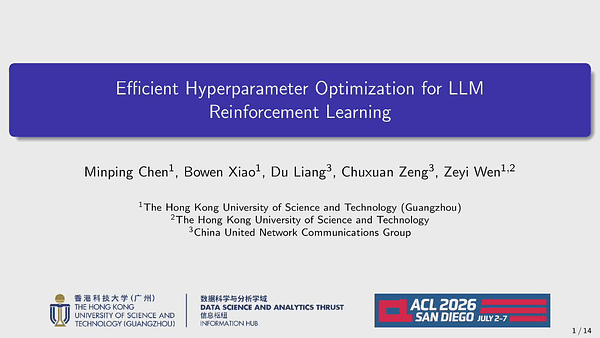Efficient Hyperparameter Optimization for LLM Reinforcement Learning