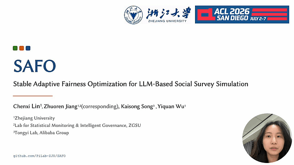 SAFO: Stable Adaptive Fairness Optimization for LLM-Based Social Survey Simulation