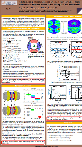  A suspension performance comparison of the bearingless axial motor with different number of the rotor poles and stator slots