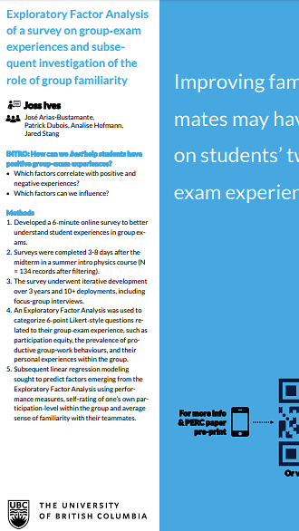 Exploratory Factor Analysis of a survey on group-exam experiences and subsequent investigation of the role of group familiarity