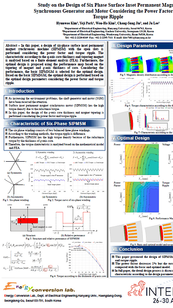  Study on the Design of Six Phase Surface Inset Permanent Magnet Synchronous Generator and Motor Considering the Power Factor and Torque Ripple