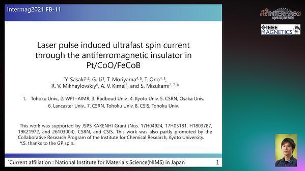  Laser pulse induced ultrafast spin current through the antiferromagnetic insulator in Pt/CoO/FeCoB