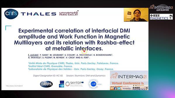  Experimental correlation of Interfacial Dzyaloshinskii-Moriya interaction amplitude and Work Function in magnetic multilayers and its relation with Rashba effect at metallic interfaces.