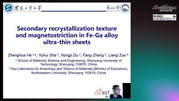  The secondary recrystallization texture and magnetostriction in Fe-Ga alloy ultra-thin sheet