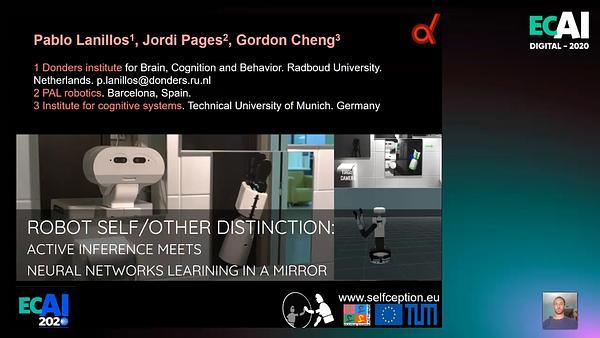 Robot self other distinction active inference meets neural networks learning in a mirror