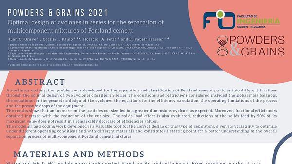 Optimal design of cyclones in series for the separation of multi-component mixtures of Portland cement