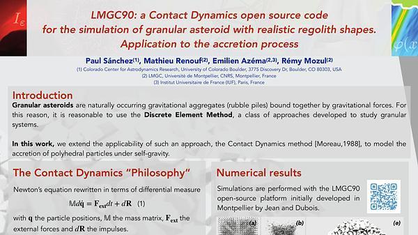 A Contact Dynamics open source code for the simulation of granular asteroid with realistic regolith shapes. Application to the accretion process