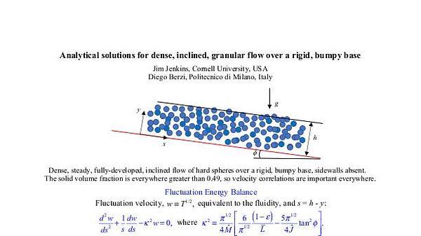 Analytical solutions for dense, inclined, granular flow over a rigid, bumpy base