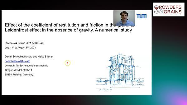 Effect of the coefficient of restitution and friction in the granular Leidenfrost effect in the absence of gravity. A numerical study