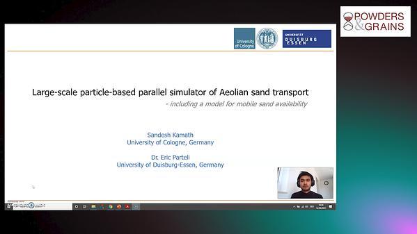 Toward a large-scale particle-based parallel simulator of Aeolian sand transport, including a model for mobile sand availability